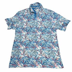 Walter Hagen Blue and Red Leaf Pattern Shirt